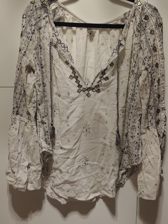 Ecote Tops - Ecote Embellished Boho Bell Sleeve Peasant Top L